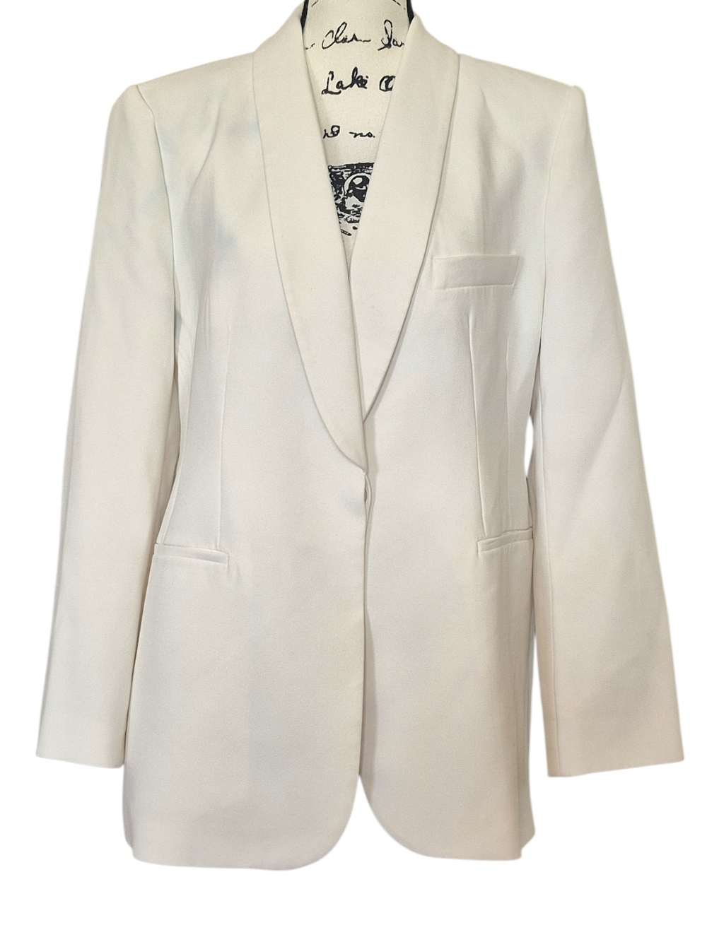 Zara Ivory Shawl Collar Longline Blazer XL Tuxedo Quiet Luxury Corporate Coastal